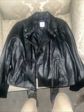 GAP Black Faux Leather Biker Jacket